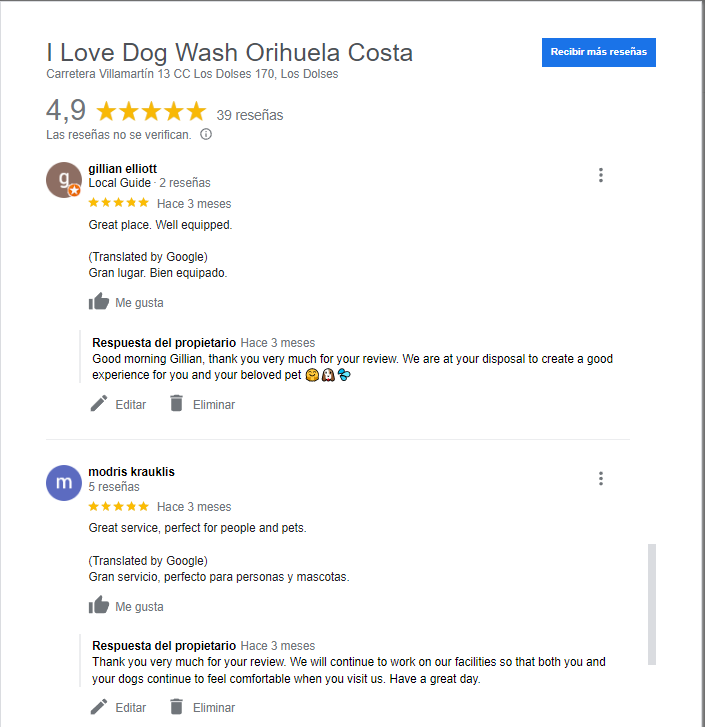 Reseña de una clienta